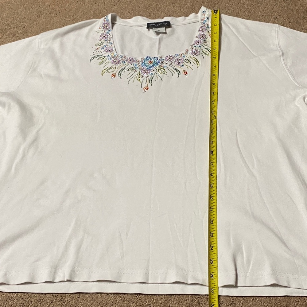 Vintage 3X White Embellished Short Sleeve Tee with Sequins Fairy Vibes - Picture 6 of 10